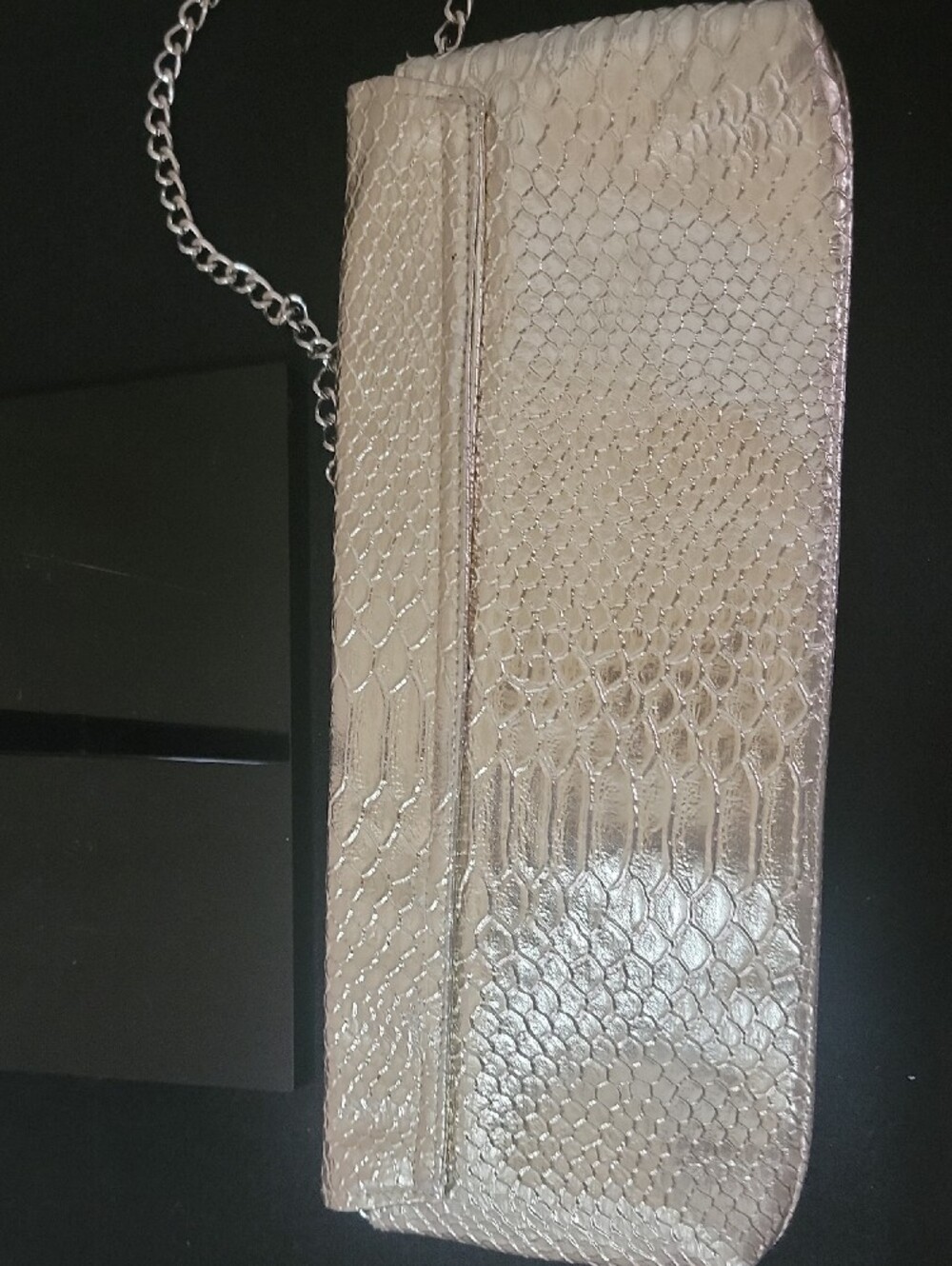 Metallic Snake-Embossed Chain Clutch - Picture 2 of 3